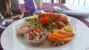 Tayuyos with beans and pickled veggies at Cafe Sabor Cruceño in Santa Cruz La Laguna