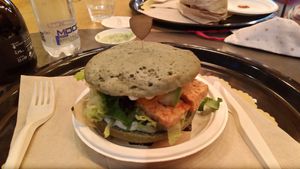 Focaccia ripiena di tempeh, avocado, insalata, wasabi, etc. at HUG at Turnè in Monza