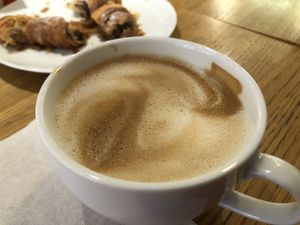 Capuccino and chocolate roll  at Delivore in Stockholm