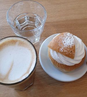 Vegan Semla and latte at Delivore in Stockholm