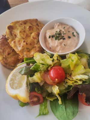 Spanish omelette, it came with a side salad and a chorizo sauce at Delivore in Stockholm