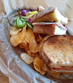 Grilled vegan salami sandwich at Delivore in Stockholm