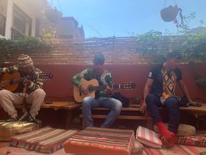 Huni Kuin tribe on the rooftop sharing music & good vibes 🌈🪶💖 at Cultura Viviente in Pisac