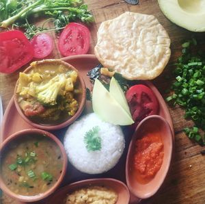 We made a 100% Vegan Thali, complete with gluten-free naan bread! Made from ALL fresh ingredients, herbs, vegetables, and spices.  at Cultura Viviente in Pisac