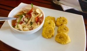 Vegan ceviche and plantain chips   at El Sitio in Mindo