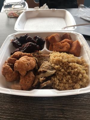 Fried Cauliflower, Smoke Roast, Buffalo Tips, Yams, And Quinoa Rice at Daisy's Cafe II in Hazel Crest