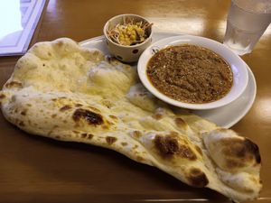 Lunch set menu 1000 yen. Veggie curry, plain naan and salad. at Raja in Naha