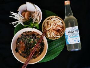 Home-made Tsukemen w’ Miso, Wakame & Tofu Soup
Famous Fukuoka Dry Noodles Meet Phu Quoc Pepper & Vietnamese Ingredients!
Drink: Organic Kefir Water made in Saigon

 at Bun Bar in Ho Chi Minh City