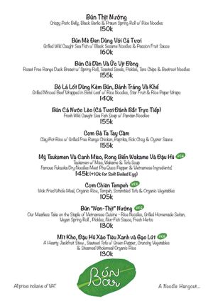 New menu with Vegan options at Bun Bar in Ho Chi Minh City