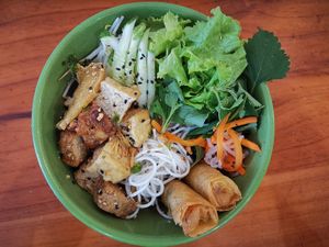 Vegan Tempeh Tofu Noodle Bowl, Buddha Bowl at Bun Bar in Ho Chi Minh City