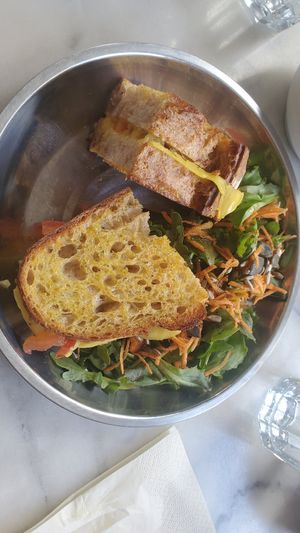 Very good grilled cheese and perfect salad. at L'Alchimiste in Brussels