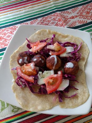 Falafel wrap at Mindo Sobre Ruedas in Mindo