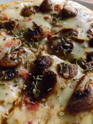 Mushroom pizza, so good we had to order another to share  at Mindo Sobre Ruedas in Mindo