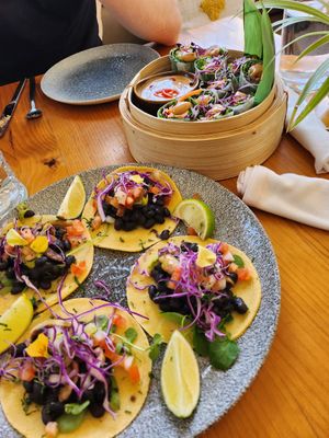 Tacos and rainbow rolls at Wild Cafe in Estepona