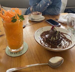  Carrot ginger juice and Chocolate Brownie   at Wild Cafe in Estepona