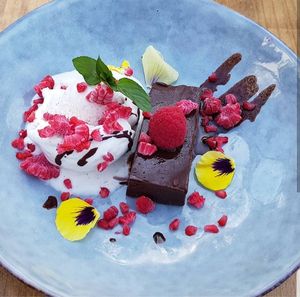 Best desert I've had in my life, raw chocolate with raspberry! at Wild Cafe in Estepona
