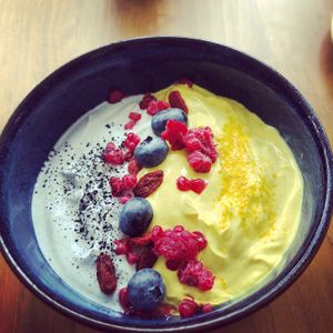 Turmeric plant based yogurt at Wild Cafe in Estepona