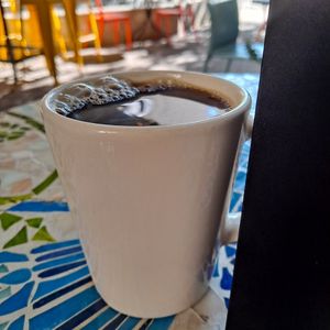 Steaming hot coffee, need I say more? at The Hostel Cafe in Portland