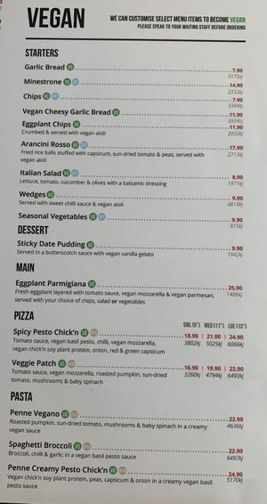 Vegan options    at La Porchetta in Mill Park