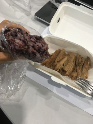 Vegan grilled pork with sticky rice at All About Mushroom in Bangkok