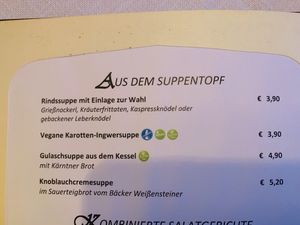 Menu options at Trattlers Einkehr in Bad Kleinkirchheim