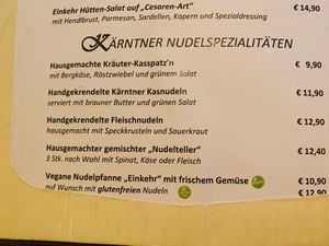 Menu at Trattlers Einkehr in Bad Kleinkirchheim