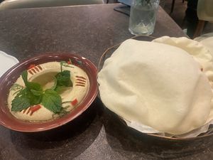 Humus and puff bread= 58 RMB  at Eli Falafel - Jiujiang Rd in Shanghai