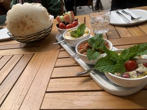 Eli trio - hummus, muhammara, baba ganoush   at Eli Falafel - Jiujiang Rd in Shanghai