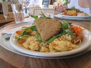 A selection of vegan buffet items. at Tibits in London