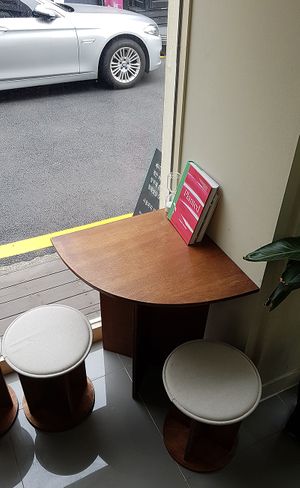 Interior of location, seating space at Bakeshop Pivot in Seoul