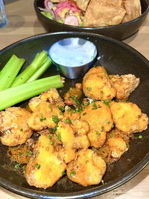 Vegan Buffalo Cauliflower w vegan ranch   at Earls in Plano