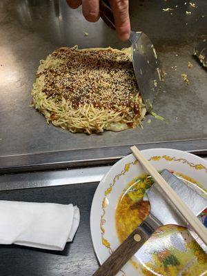 Generous coating of goma, sesame seed. Don’t forget the corn! at Hassei in Hiroshima