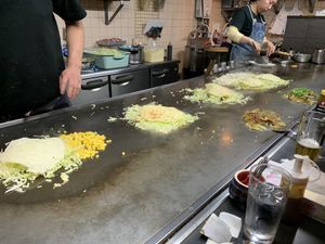 Everyone in their own space...mine covered in corn😄if you worry about your vegan food cooked on the same grill as meat—they scrub down the grill extremely well after every one at Hassei in Hiroshima