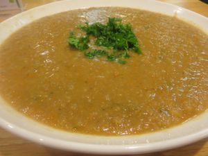 organic chestnut soup, available at the in-store lunch counter at Martinshof in Saarbrucken