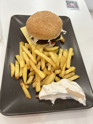 Burger and fries  at Mel Vegan Fast Food in Tenerife