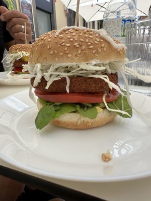 One of the many vegan burgers!  at Mel Vegan Fast Food in Tenerife