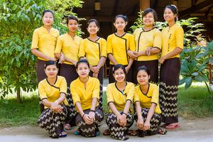Our lovely waitresses are happy to serve you.
 at 7 Sisters Restaurant in Bagan