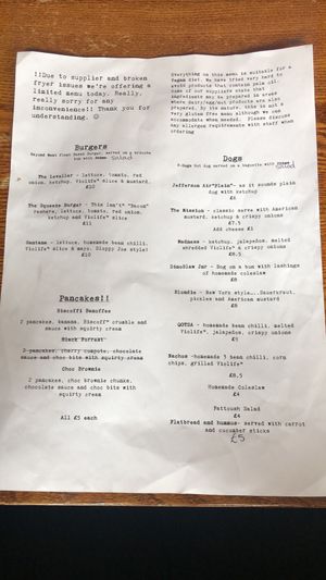 Reduced Menu  at The Blue Bell in Conwy