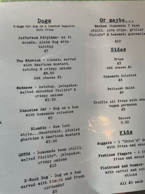 Hot dogs menu. It was a tough decision   at The Blue Bell in Conwy