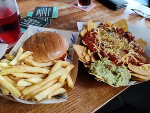 Cheeseburger and nachos at The Blue Bell in Conwy