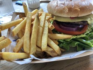 The Squeeze Burger with “Isn’t Bacon” and Violife “cheese"  at The Blue Bell in Conwy