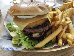 Kamakawiwo’ole Burger with avocado and grilled teriyaki pineapple  at The Blue Bell in Conwy