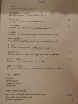 Menu at The Dainty in Chamonix-mont-blanc