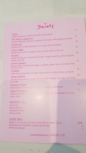 Menu at The Dainty in Chamonix-mont-blanc
