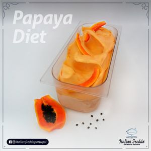 Papaya Diet, a vegan and sugar-free gelato awarded as the Best Ice Cream in the 2nd National Gelato Championship. at Italian Freddo in Albufeira