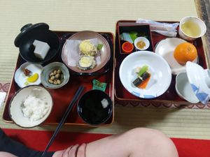 Dinner (half eaten, so don't judge portion sizes). Breakfast was pretty much the same. at Sekishoin in Koya