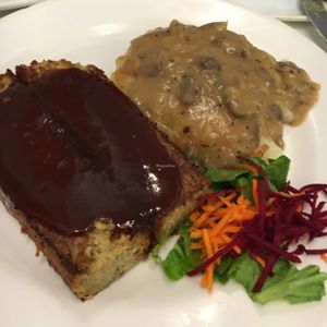 Neatloaf- house specialty. this is the vegetarian version but vegan is available. tasty and hearty at Ananda Fuara in San Francisco