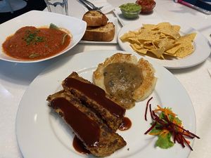 Neatloaf Dinner and Ravioli (Back) at Ananda Fuara in San Francisco