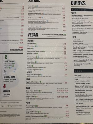 Dedicated  vegan section in the menu at La Porchetta in Braybrook