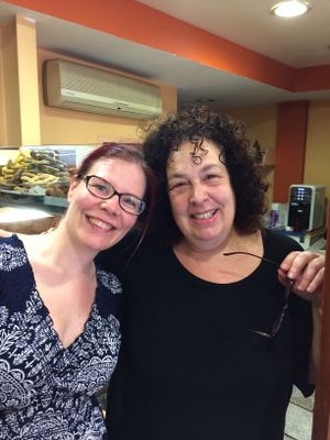 Me and Rosy meet again after 2 years :) at Rose's Bakery in Corfu